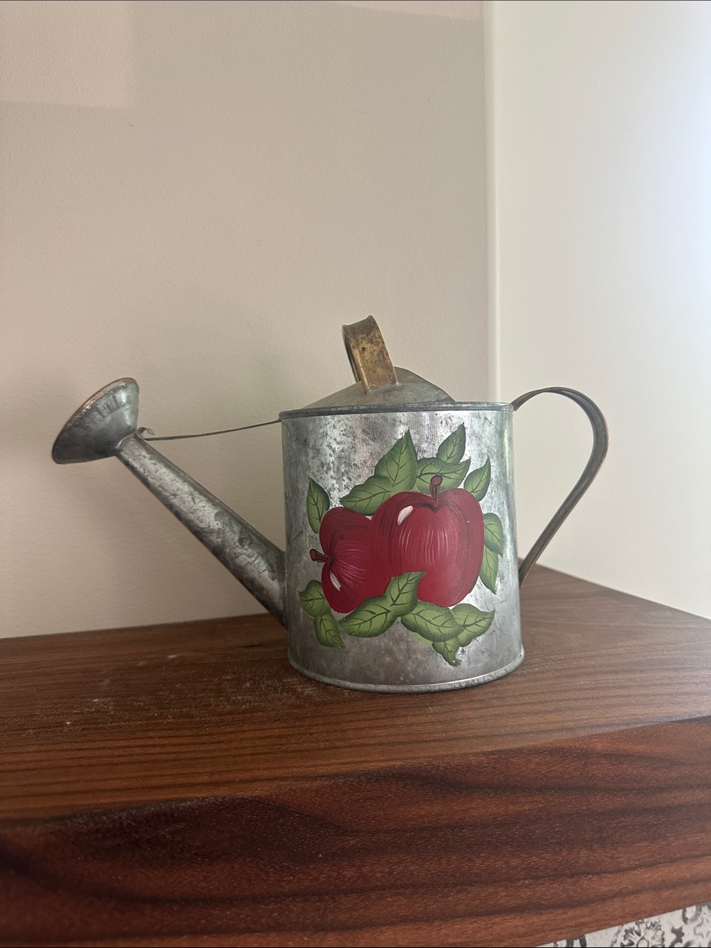 Vintage Kmart Galvanized Metal Watering Can - Hand Painted Apple Farmhouse Decor